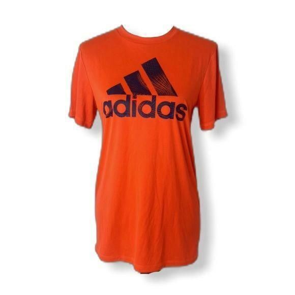 Adidas Boy's Shirt Orange Big Logo Climalite Short Sleeve Crewneck Size Large - Picture 1 of 7